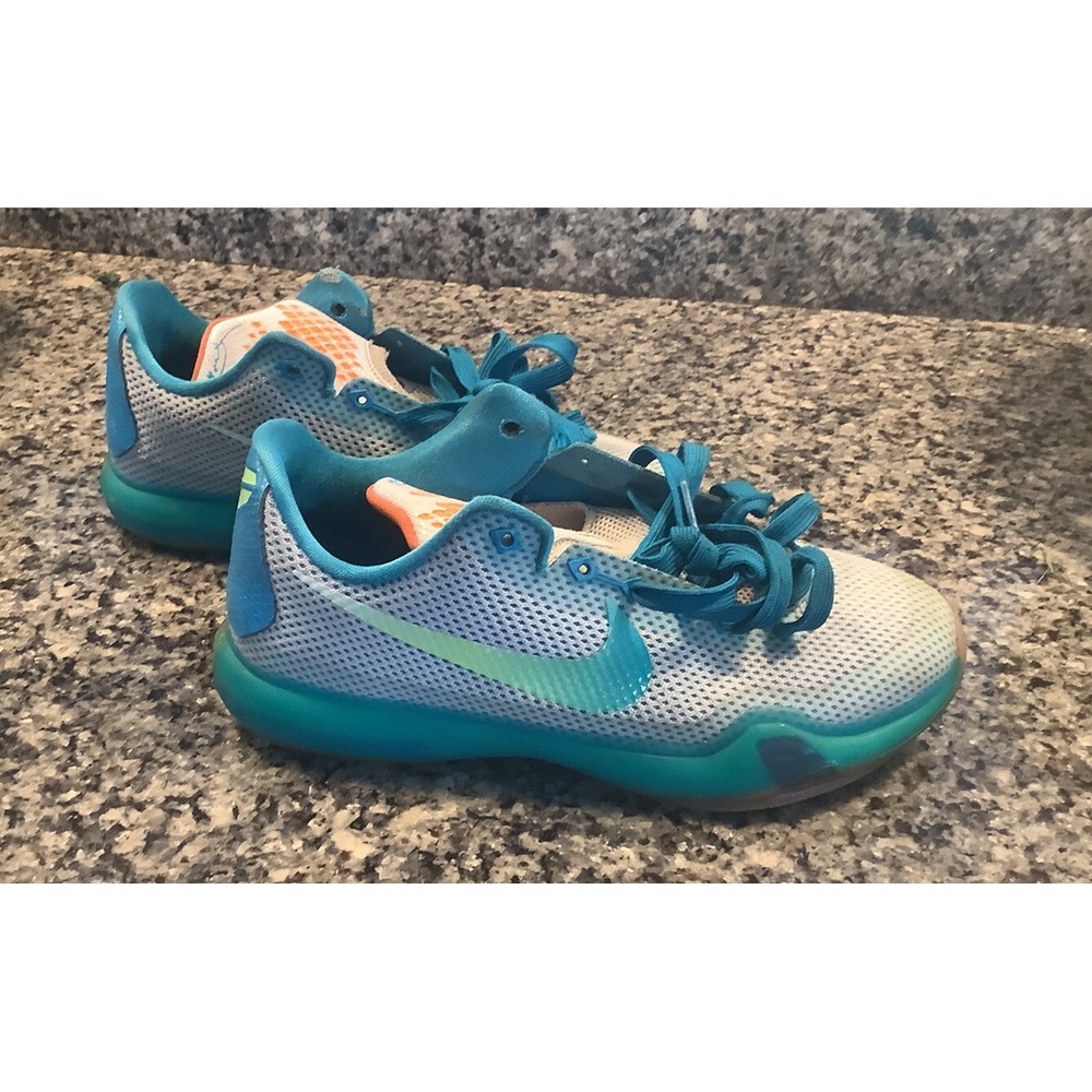 Nike Kobe X 10 GS White Blue Lagoon Total Orange Key Lime Size 6y 726067-100